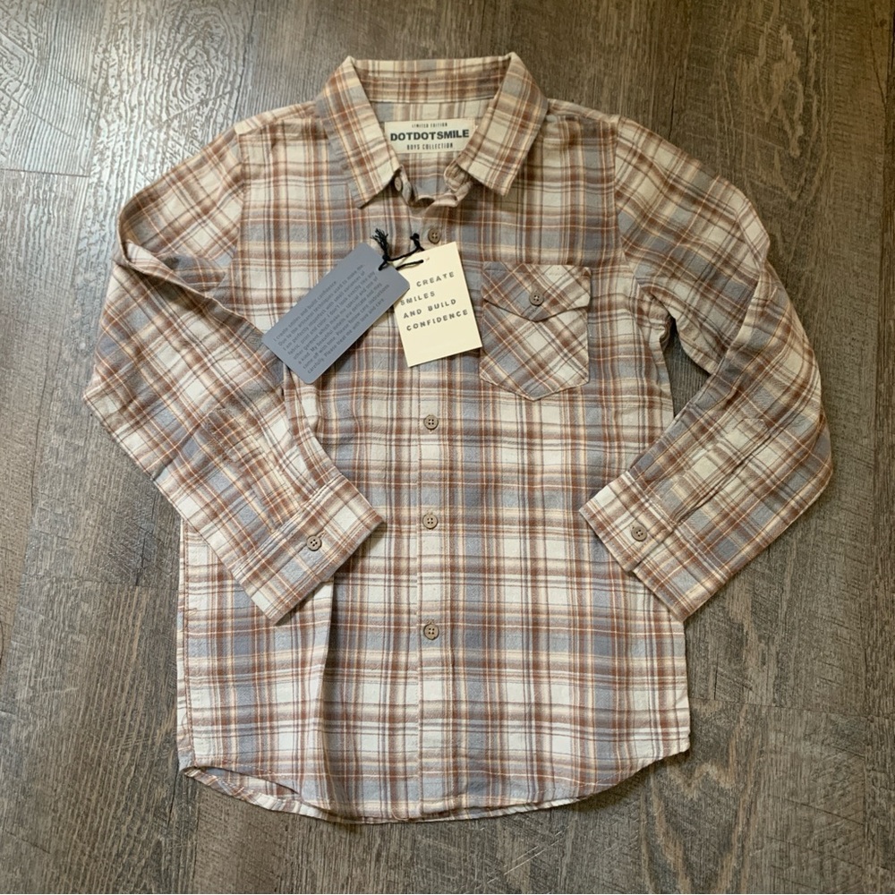 NWT Dot dot smile boys limited edition plaid button down long sleeve shirt sz 7